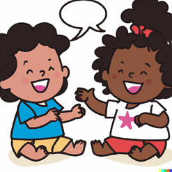 Two children talking to each other.