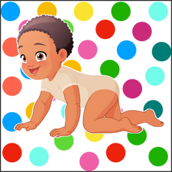baby crawling in front of dotted background